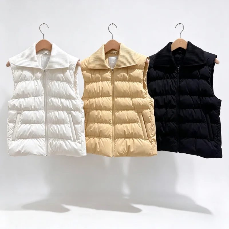 Clearance Sale- New Ladies Golf Padded Down Vest Lapel Collar Full Zip Windproof Warm Sleeveless Gilet Women Golf Clothing