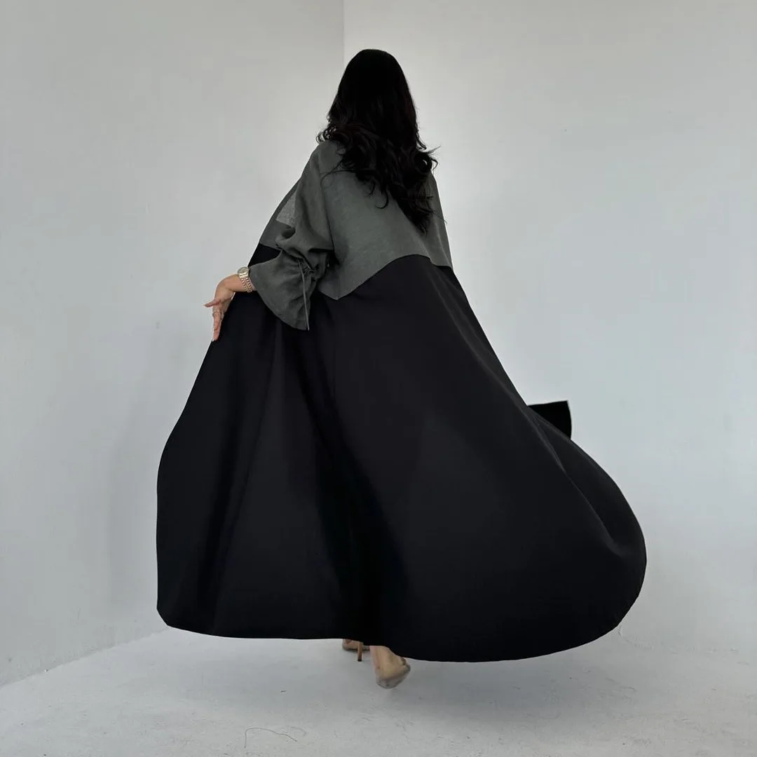 Middle East Muslim New Fashion 2026 Women's Color-coded Spliced Casual Trendy Loose Modest Elegant Cardigan Coat Female Abaya