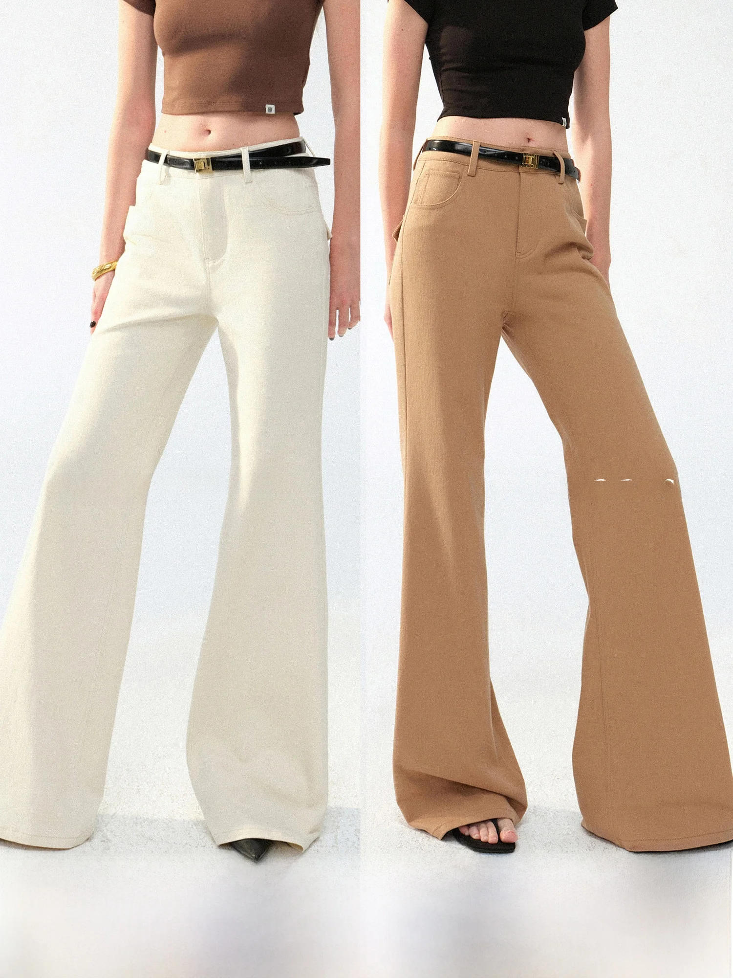 

Mogas Fashionable Retro Washed Cotton Stretchy Slim Fit Micro Flared Casual Pants Women Spring Elastic Ladies Trousers