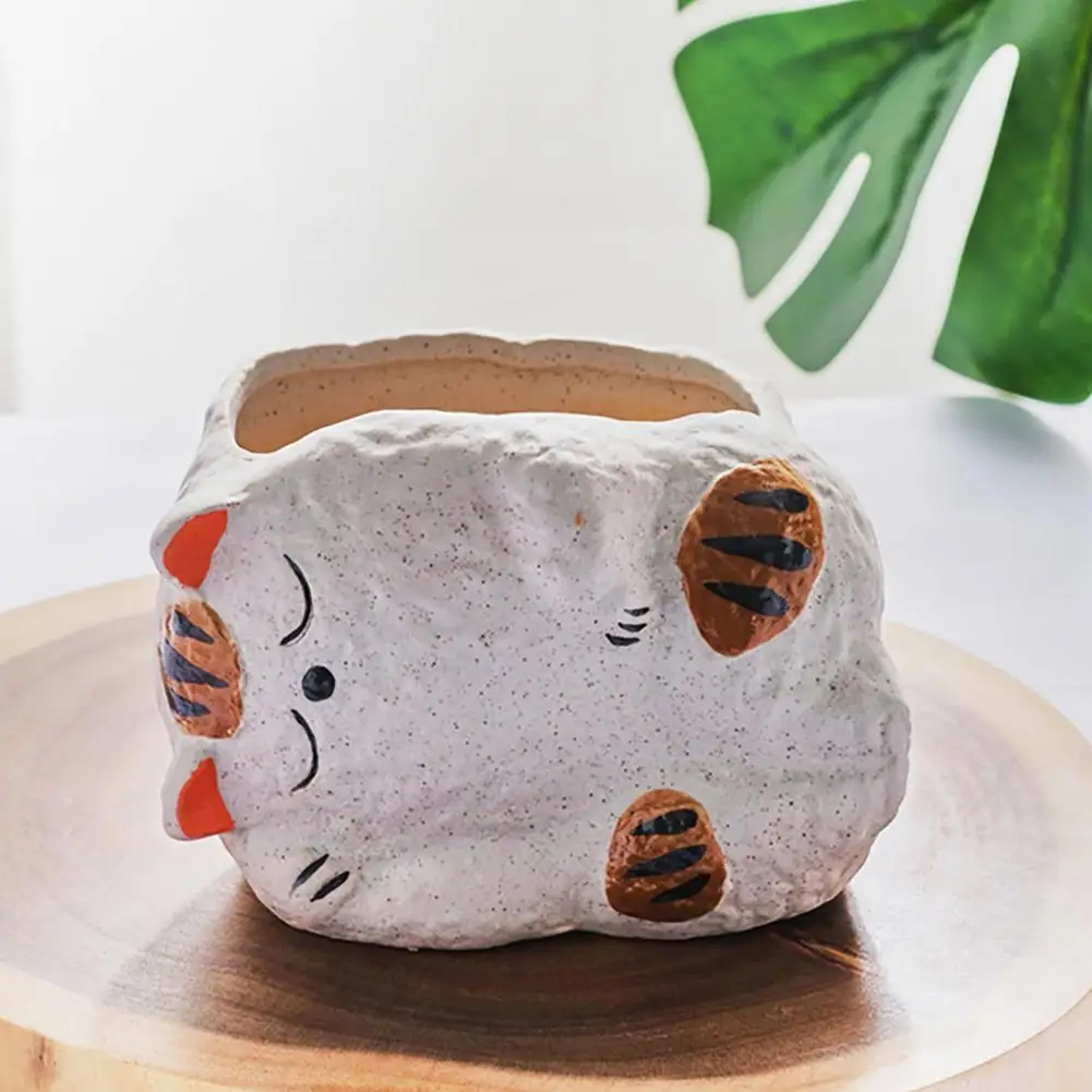 Drainage Hole Pot Cute Cat Planter Ceramic Flowerpot with Drainage Hole Cartoon Kitty Garden Pot for Succulents Indoor for Plant