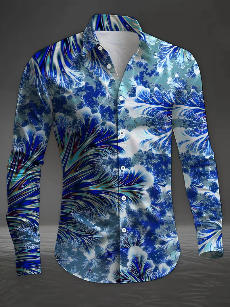 

New men's long sleeved shirt with 3D rose print design, fashionable and luxurious printing, comfortable and soft top