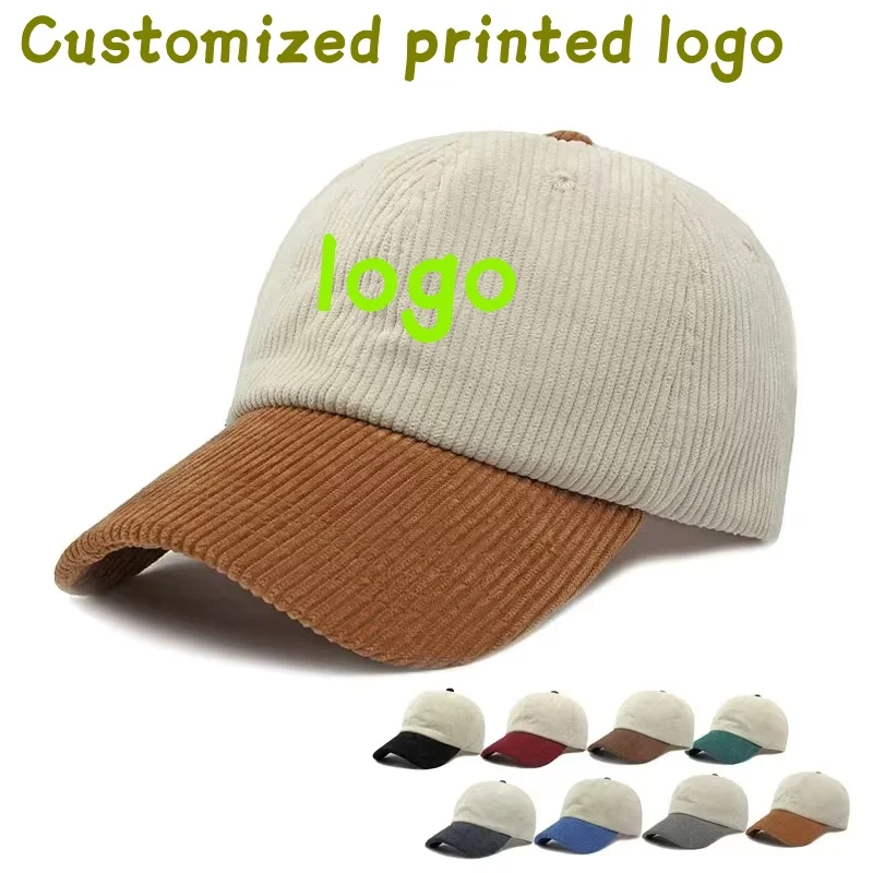 Customized Printed Logo Vintage Corduroy Baseball Cap Autumn and Winter Warm Hat Men Women Fresh Hip Hop Hat Bone Gorras