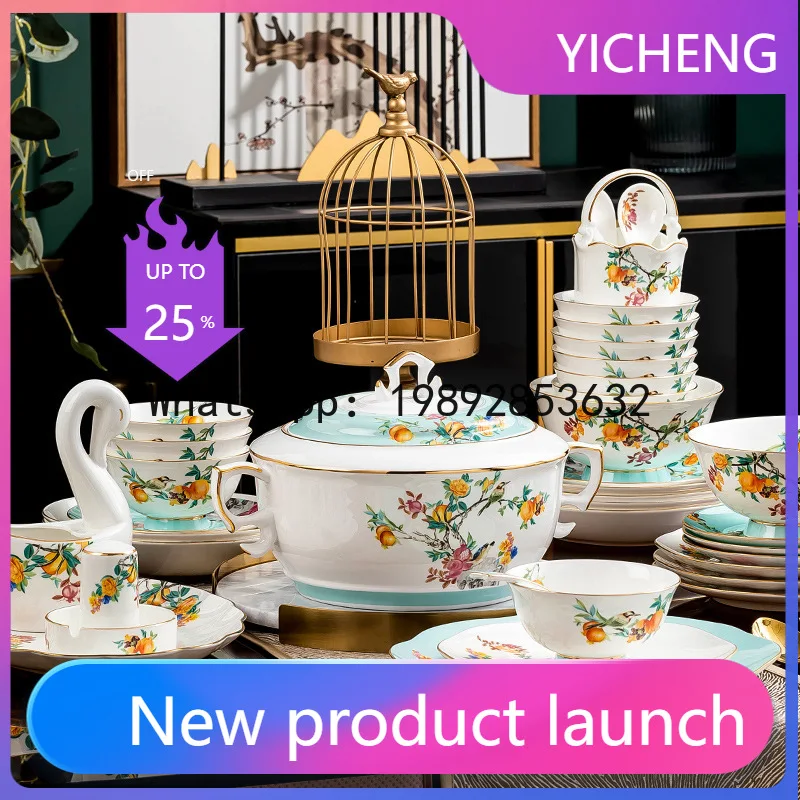 

Hys ceramic gold rim bowl and dishware set - bone china dinnerware for home use