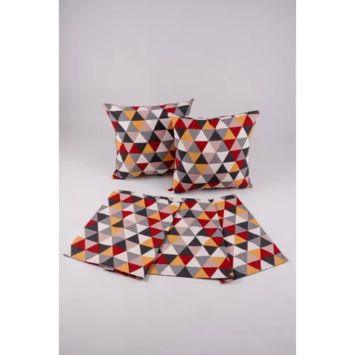 Lumiyard Trendline, 2 Pillow decorate & Runner Set, 45 X45 & 145 X45, Gray, Black, burgundy, Triangle Pattern