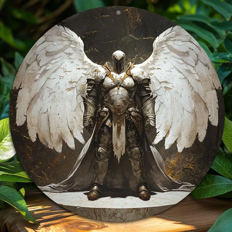 

Angel Warrior Aluminum Wall Art, Round Metal Sign for Home, Office, Kitchen Decor | Perfect Gift for Valentine's Day & Holidays