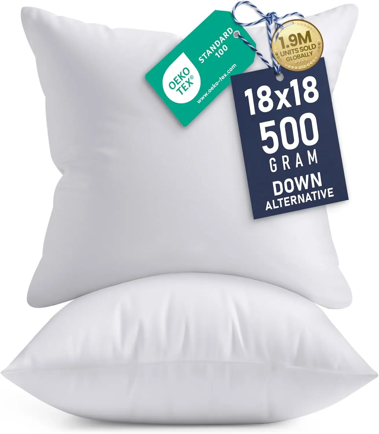 

18x18 Pillow Inserts Set of 2, White – Soft Decorative Throw Pillows for Bed, Sofa & Couch, Fluffy & Supportive Cushion Inserts