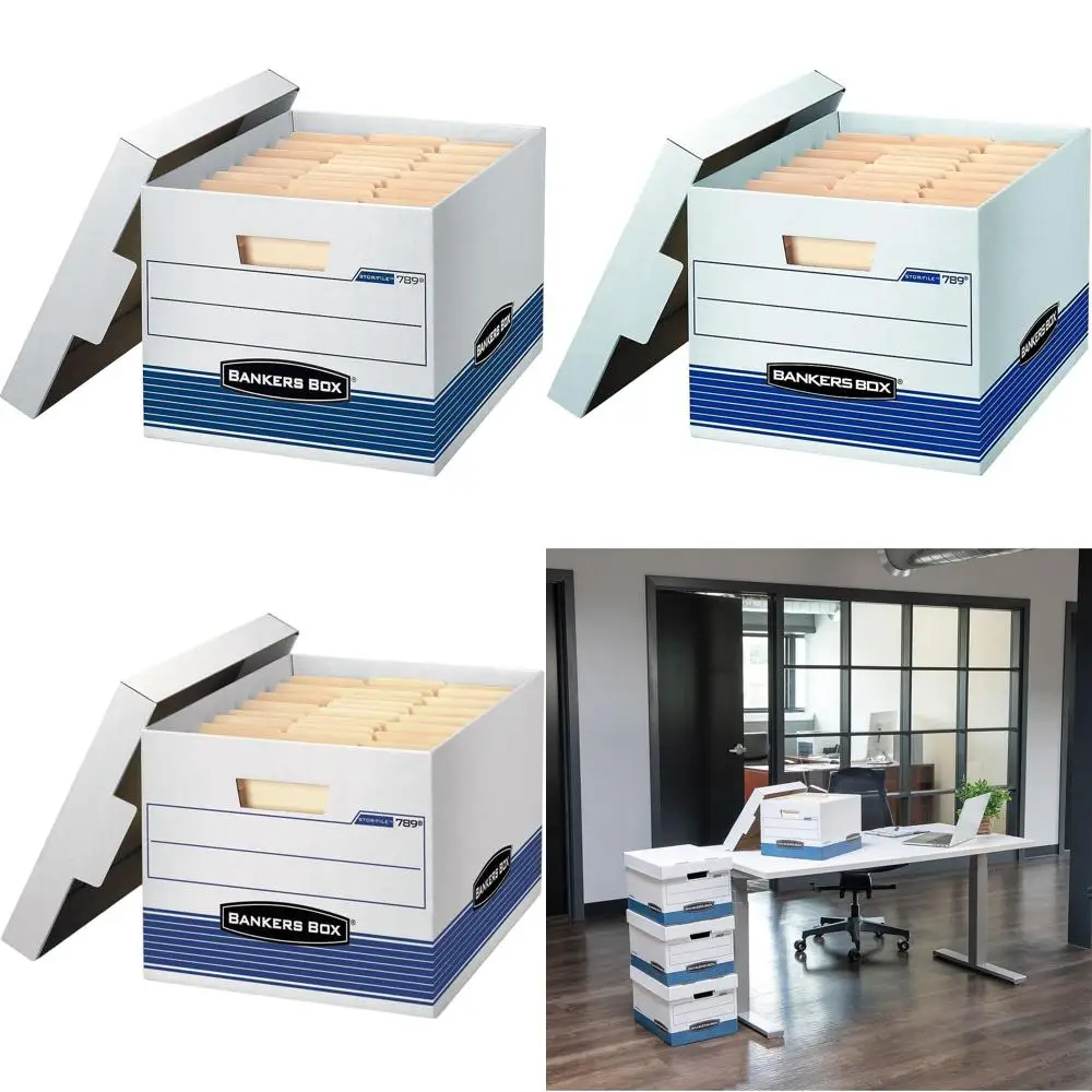 

Letter/Legal Size Storage Box, 12 x 15 x 10, Pack of 12, White and Blue