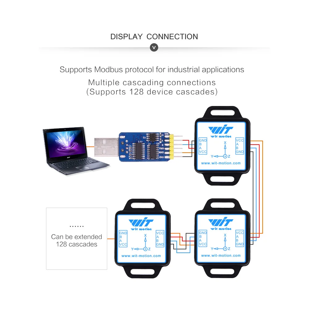 WitMotion WT901C485 Multi-Verbunden 9 Achse RS485 Modbus Sensor Winkel + Beschleunigung + Gyro + Magnetometer Neigungsmesser auf PC