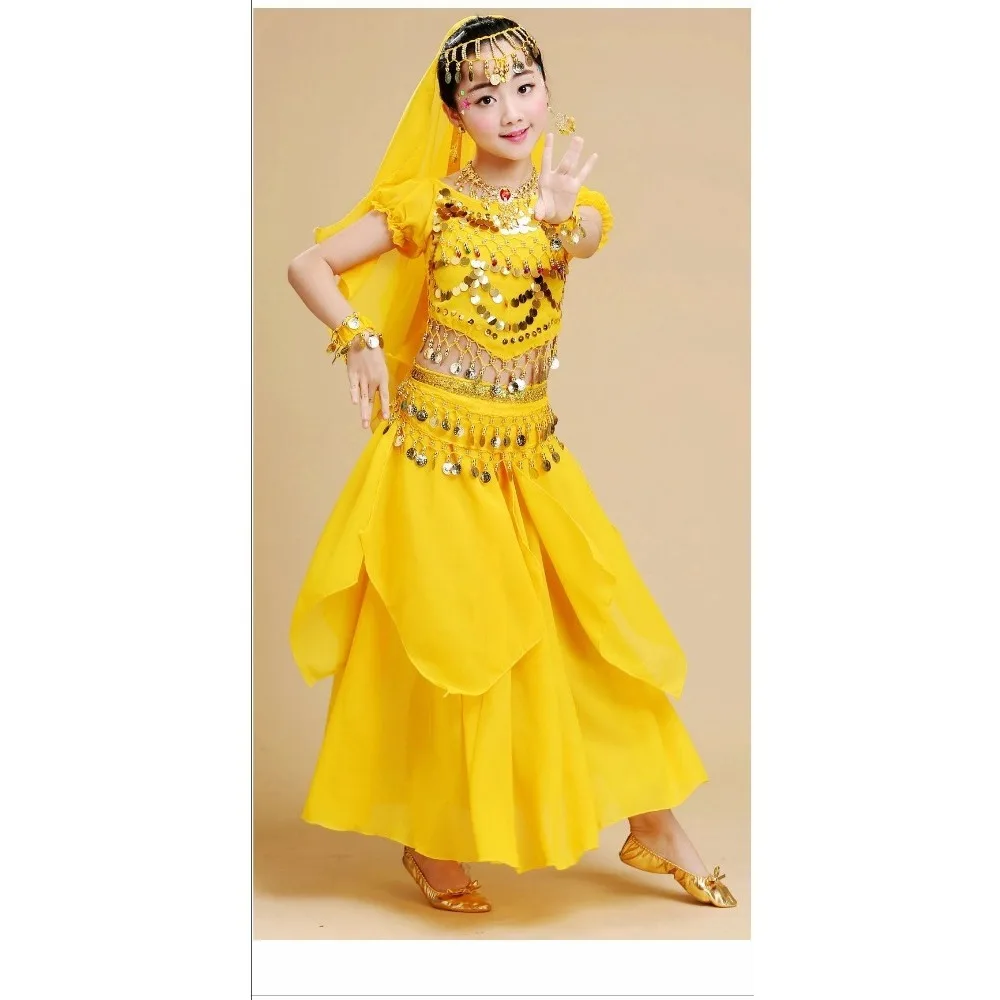 Set di danza popolare del ventre indiano per ragazze - Costume da spettacolo con gonna rotante ricamata