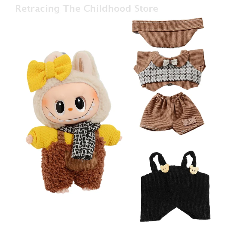 1Set Labubu Poppenkleertjes Accessoires Casual Overalls Pak Cartoon Labubu Pluche Poppenkleertjes DIY Dress Up Speelgoed Voor Kid geschenken
