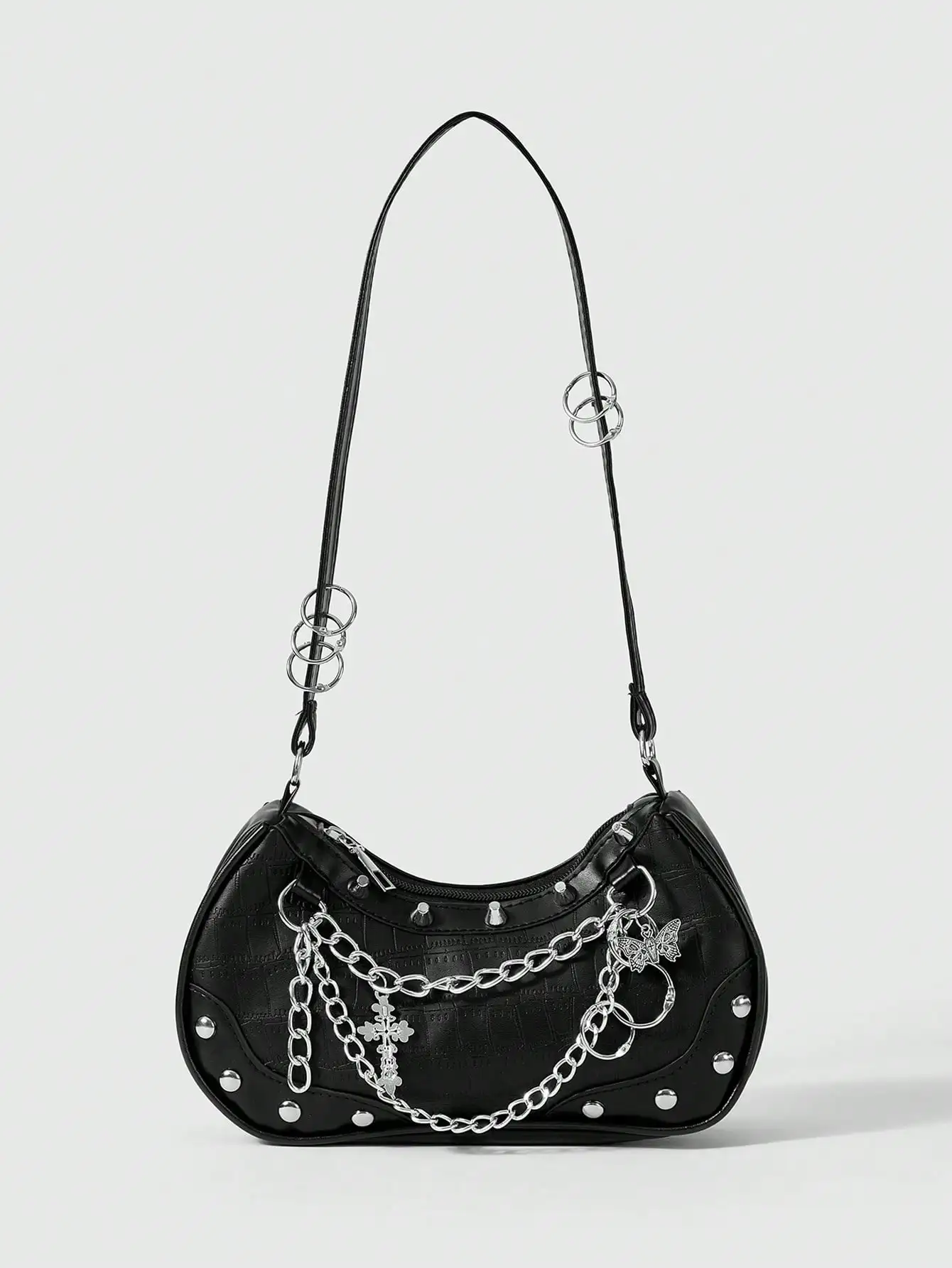 

Grunge Punk Metal Ring Chain Butterfly Cross Shoulder Bag