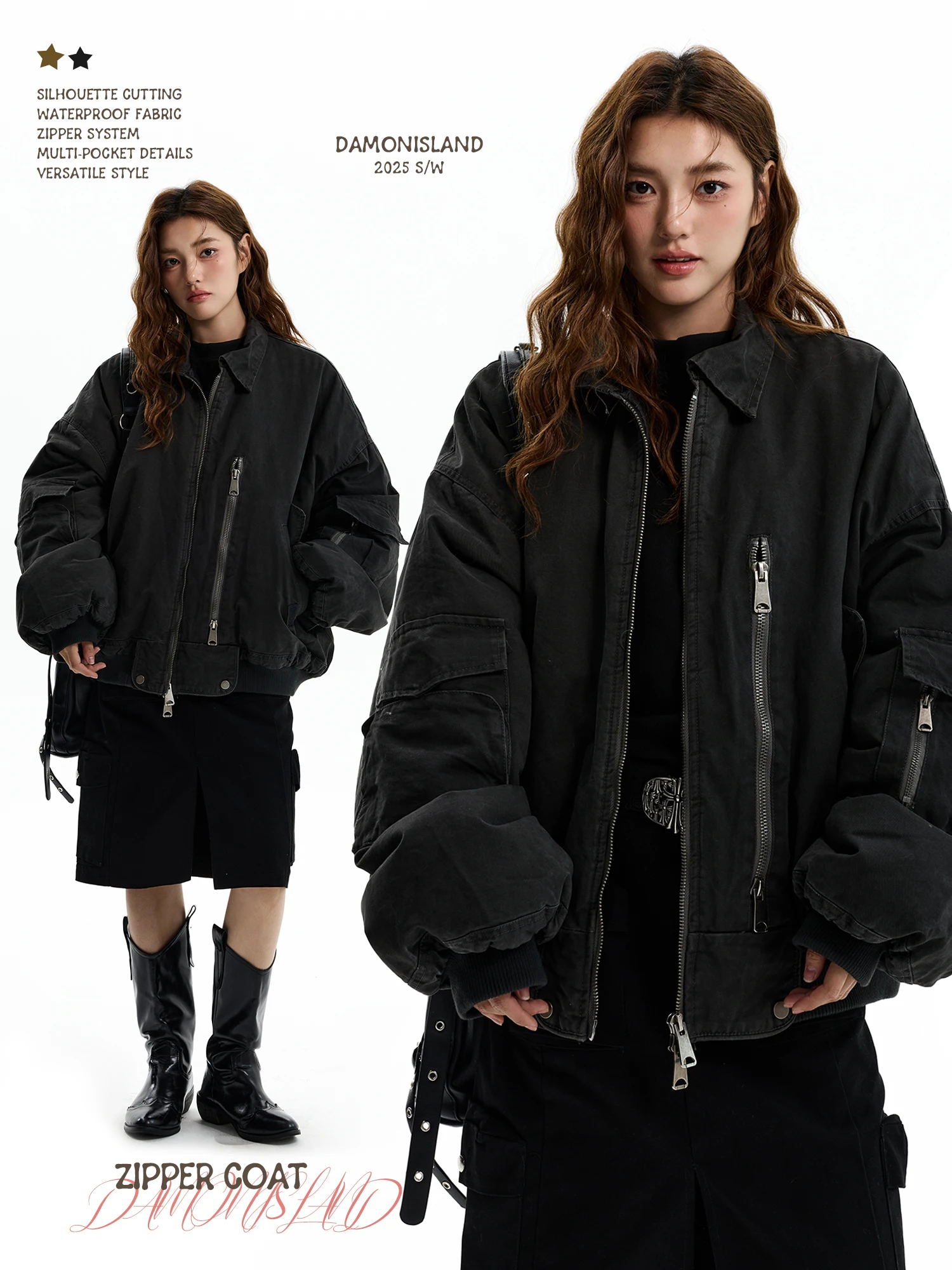 

Утепленная хлопковая куртка-бомбер Damon Island American Bomber на молнии, зимняя теплая верхняя одежда с широким воротником, длинный рукав