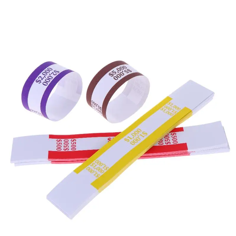 100Pcs Self-Sealing Money Straps Assorted Money Bands Bill Glued Duty-Kraft Floss Cash Currency Binding Tubes Fake Clinton Band