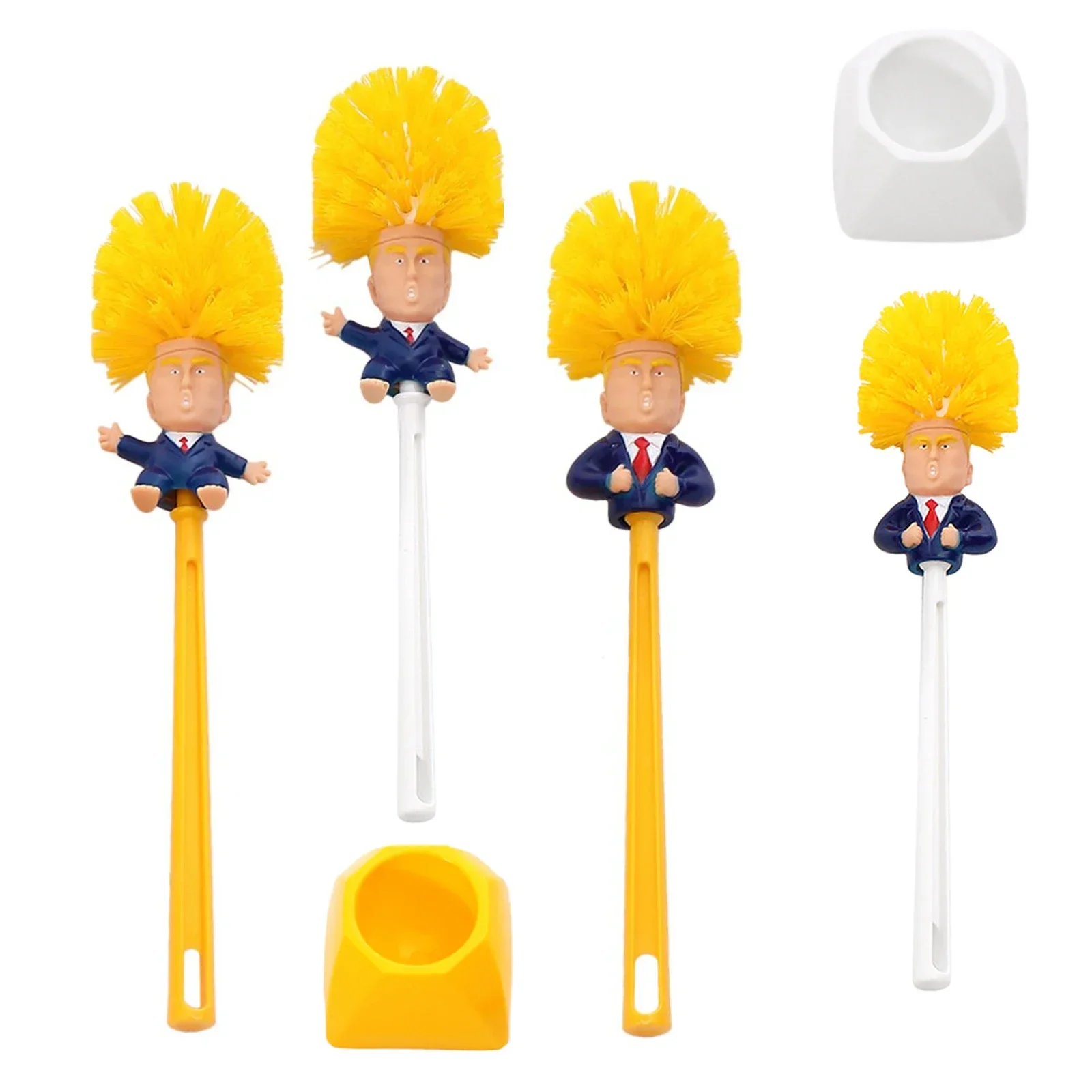 Cartoon Toilet Brush Holder Plastic Trump-up Base Yellow/White Open Arms Set Funny Gag Creative Gift Clean Bathroom Tiles Clean