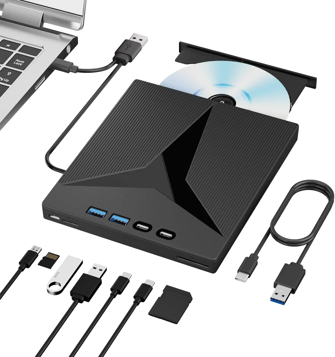 USB3.0 External CD/DVD Drive For Laptop PC 8-in-1 CD/DVD-RW/ROM Player Writer CD Burner Reader Optical Drive SD/TF HUB