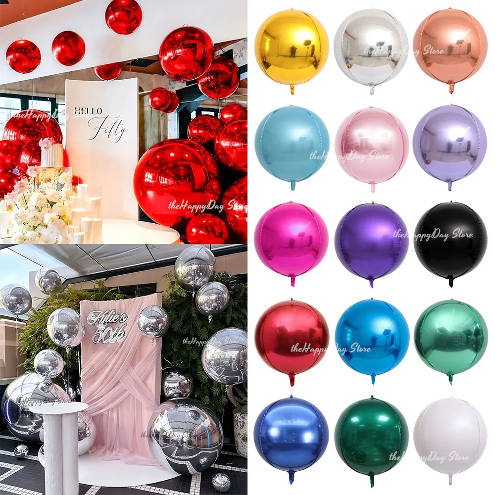 Ballons géants ronds en aluminium 4D, 70-10 pouces, métalliques, à l'hélium, pour anniversaire, mariage, remise de diplôme, Noël, décoration (5/2 pièces)