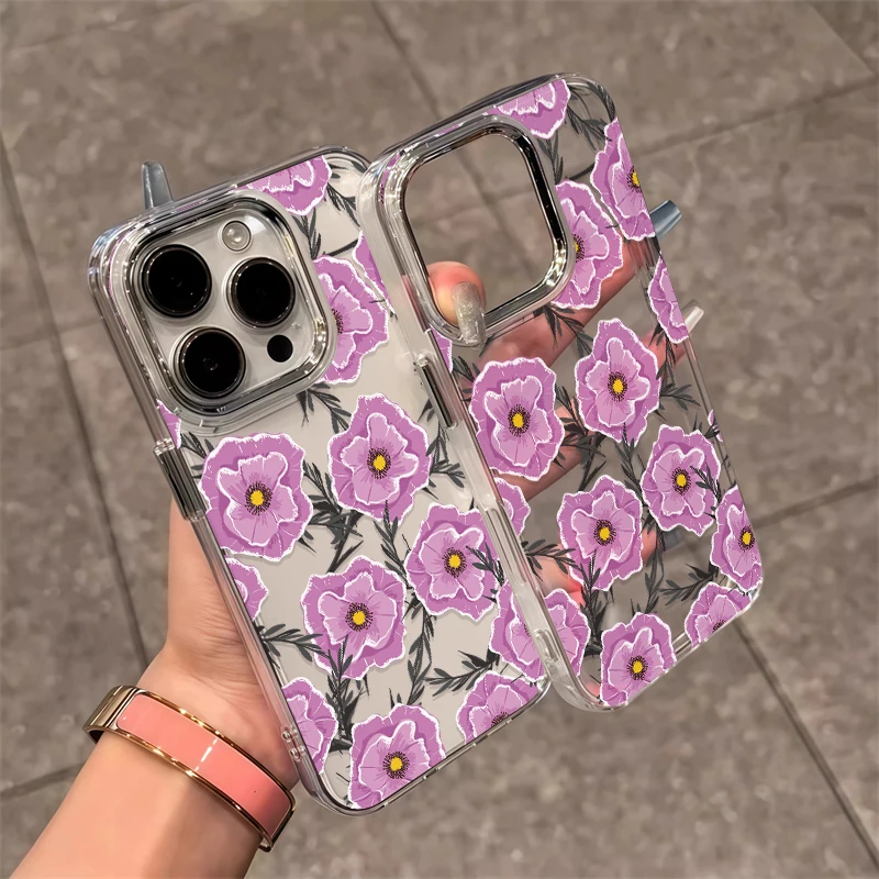 Прозрачный чехол для телефона iPhone 16e 15 16 Pro Max 17 Air 14 13 12 11 X XR XS Max 7 8 Противоударный бампер с цветочным узором Мягкий чехол