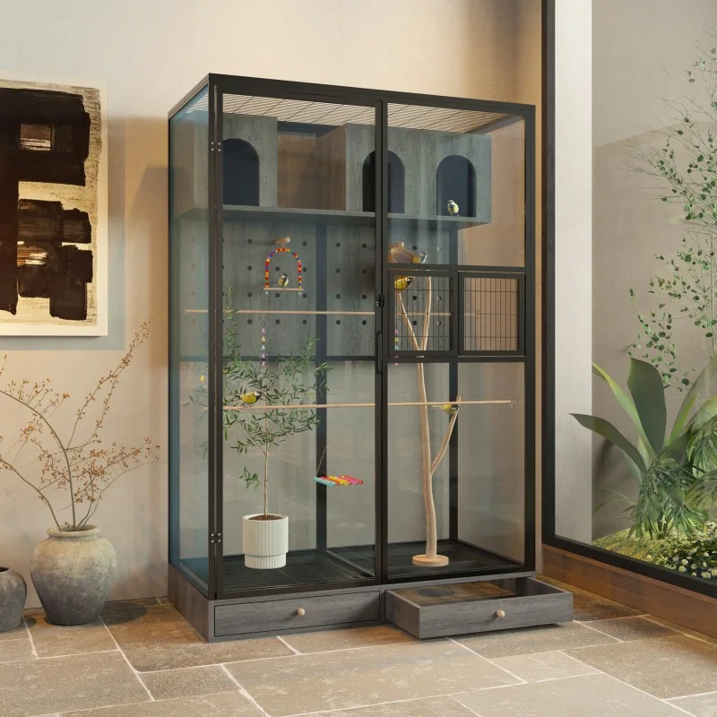 Birdcage Large Metal Parrot Cage Transparent Wind Show Eye Bird Villa Large Space Ecological Breeding Outdoor Furniture
