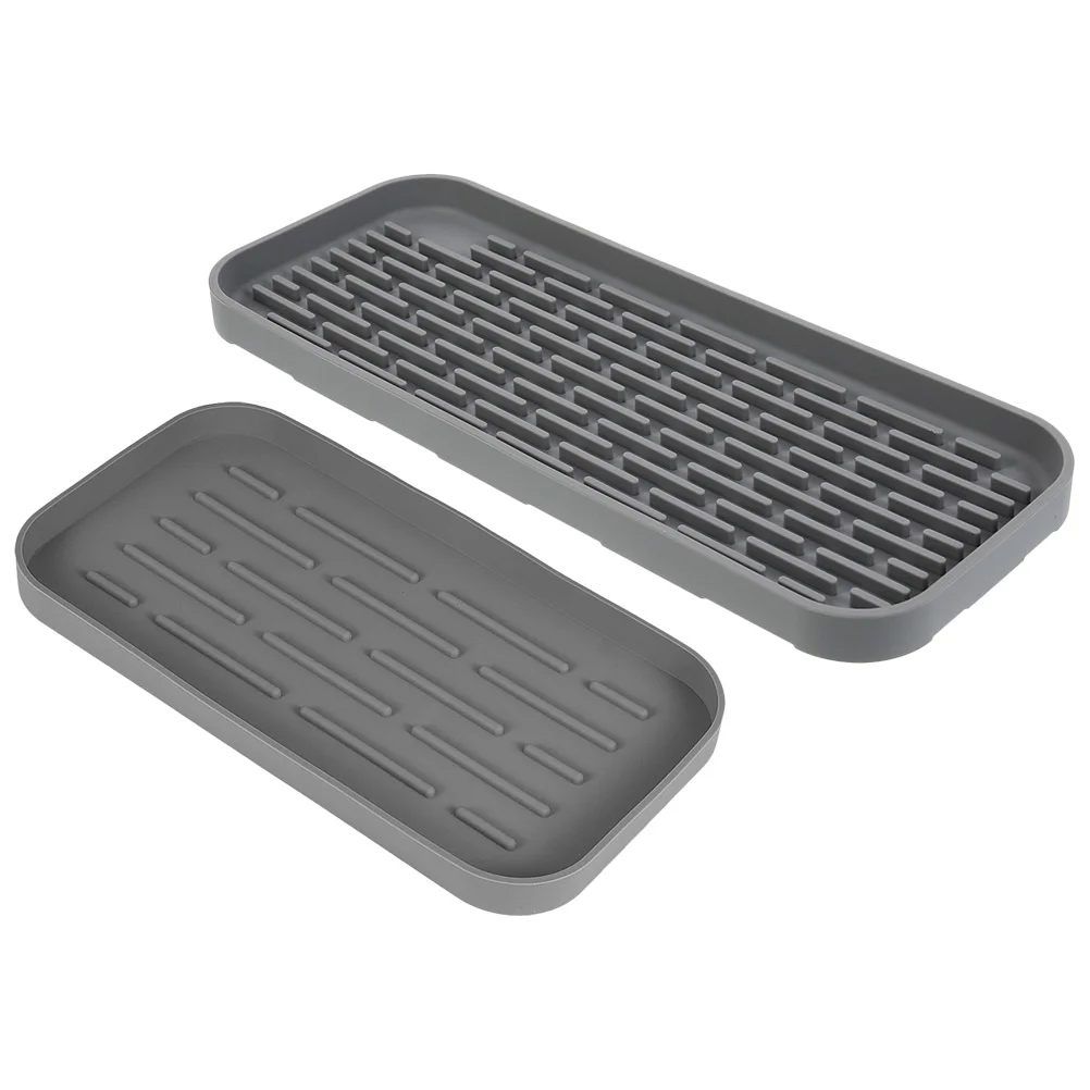 

2 Pcs Silicone Storage Tray Soap Sponge Holder Drainer Multifunctional Bathroom Vanity Trays Kitchen Large