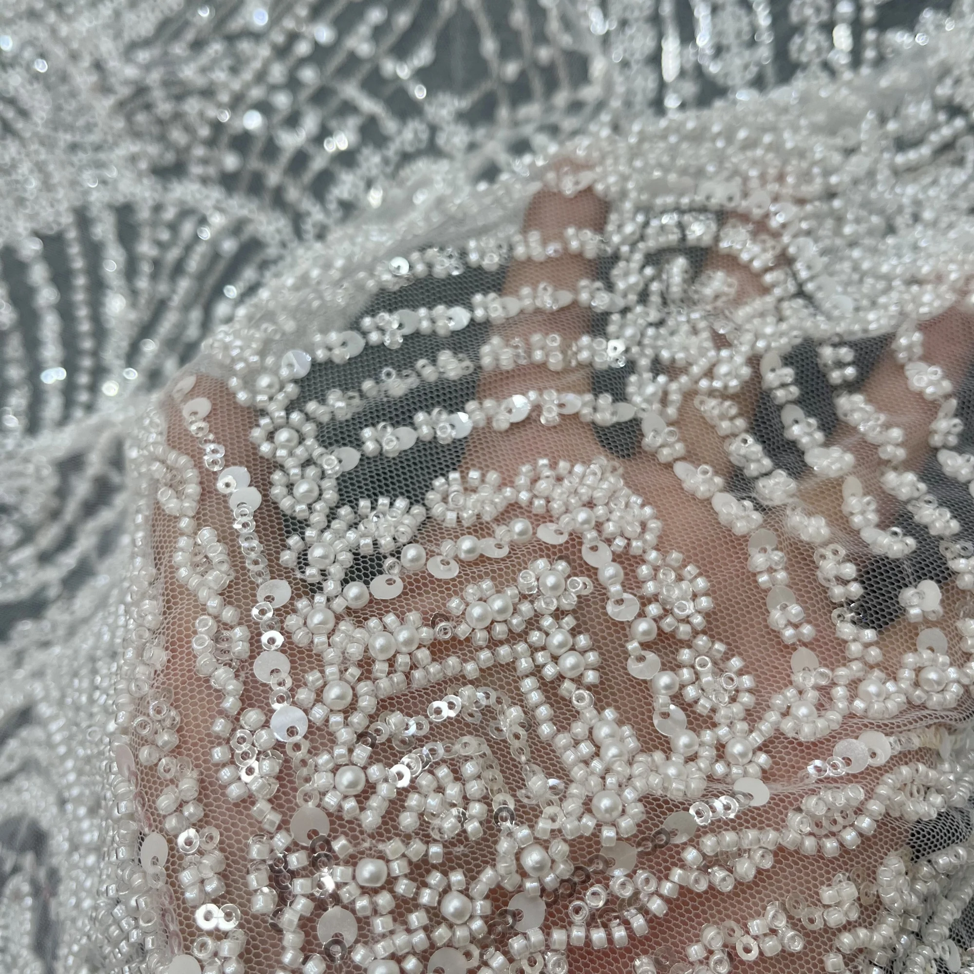 Luxury High Quality Pearl Embroidery Suitable For Private Customized Wedding Dresses, Bridal Wear Lace Fabrics