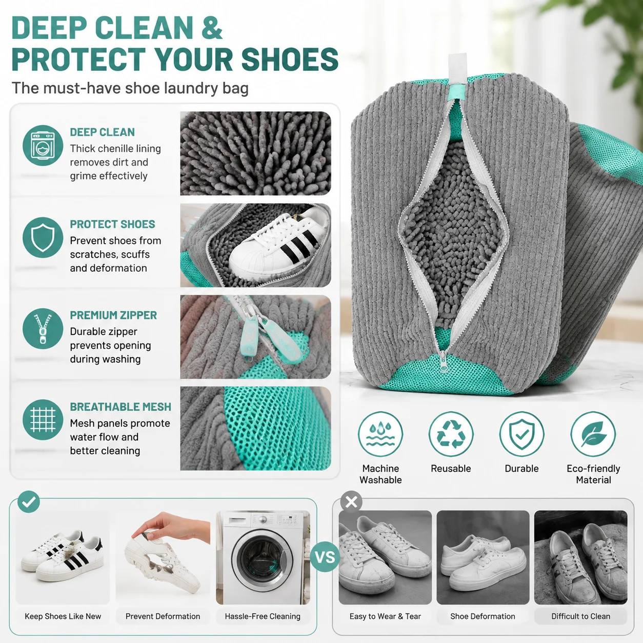 Sneaker Protector - 2‑Pack Reusable Shoe Laundry Washing Bag,