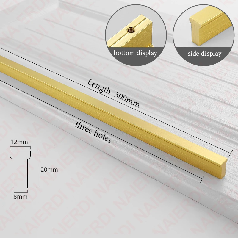 NAIERDI Schwarz Lange Möbel Griff Amerikanischen Stil Gold Küche Schrank Zieht 600-1200mm T Bar Aluminium Legierung Schränke griffe