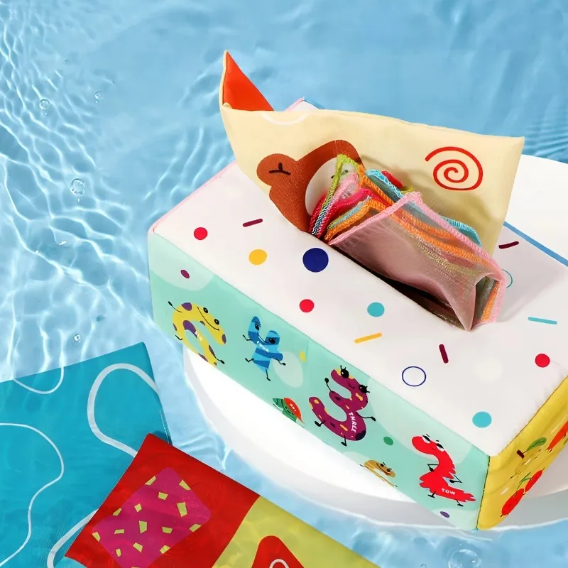 لعبة صندوق مناديل ناعمة على شكل رسوم كرتونية للأطفال، لعبة ملمس ورقية للتجاعيد، لعبة تمرين إصبع الرضع، قدرة الإدراك، مهدئة للأطفال صديقة للبيئة #4