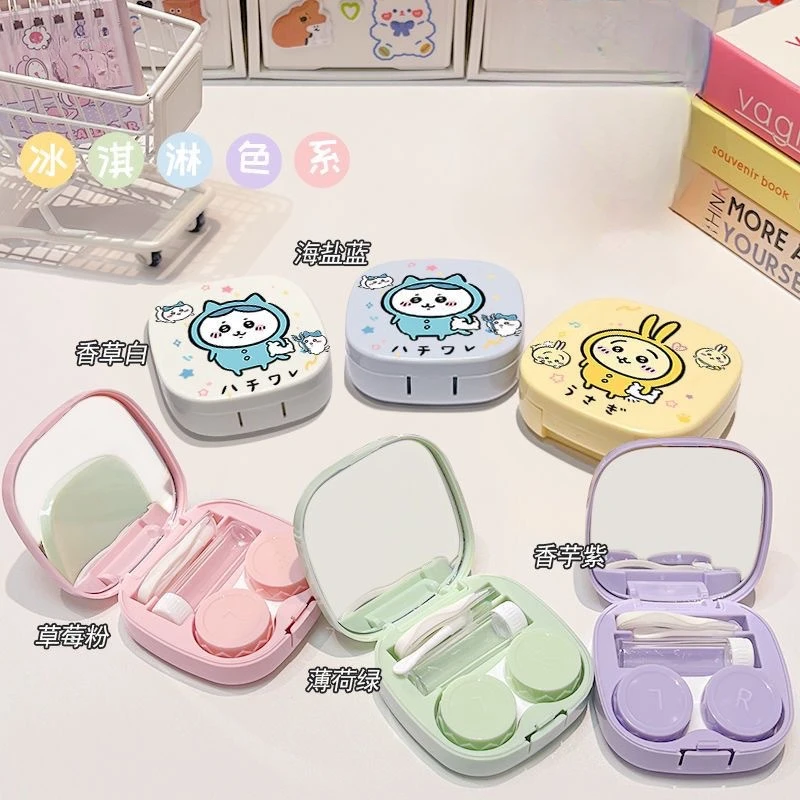 Chiikawa Contact Lenses Box Cartoon Portable Contact Lens Case with Mirror Fashion Travel Contact Lenses Container Accessories