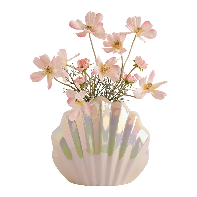 ins wind shell ceramic vase ornament light luxury high-end living room flower arrangement table flower ware cross-borderwholesa