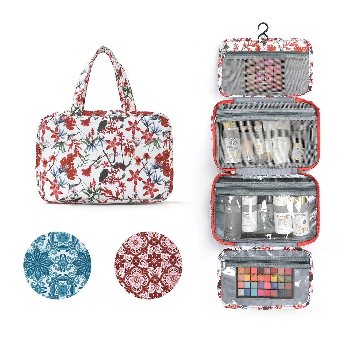 4 in 1 Makeup Bag Portable Travel Wash Bag with Mesh Compartments Large Capacity Cosmetic Storage Folding Toiletry Bag