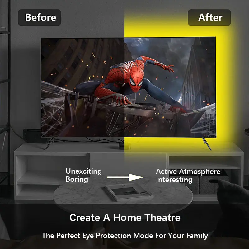 أضواء شريطية LED RGB مع جهاز تحكم عن بعد - 16 لونًا، و4 أوضاع ديناميكية، والتطبيق والتحكم بالأشعة تحت الحمراء للتلفزيون وغرفة النوم والمسرح المنزلي