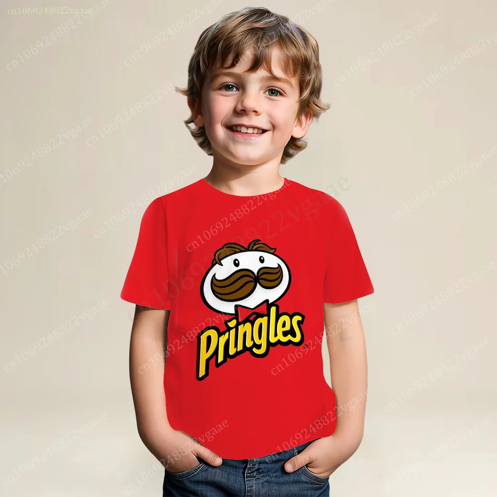 Summer Pringles T Shirt Men Kids Boys Potato Chips T-shirt Short Sleeve Top Funny Tee Clothes Girls Training Uniform Clothing