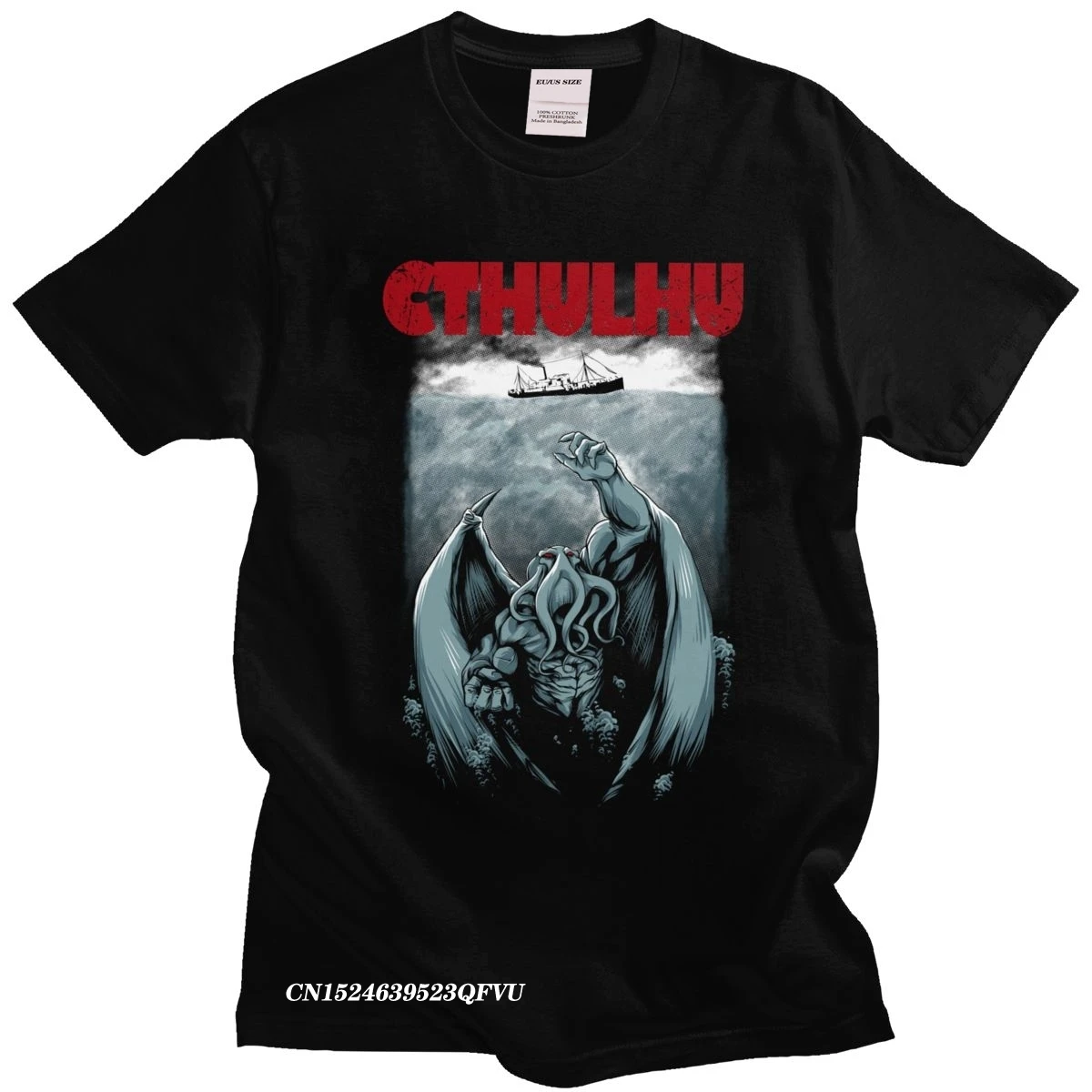 Fashion Parody Cthulhu Lovecraft Men\'s Cotton Horror Movie Tee Top Round Neck Short-Sleeve Summer T-Shirt Octopus Tshirt