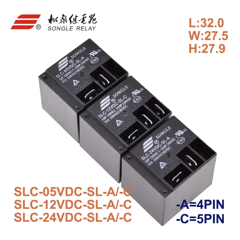 New Original SLC-05VDC-SL-C SLC-12VDC-SL-C SLC-24VDC-SL-C SL-A 30A 4PIN 5PIN Black Electrical PCB 5V 12V 24V Power Relay