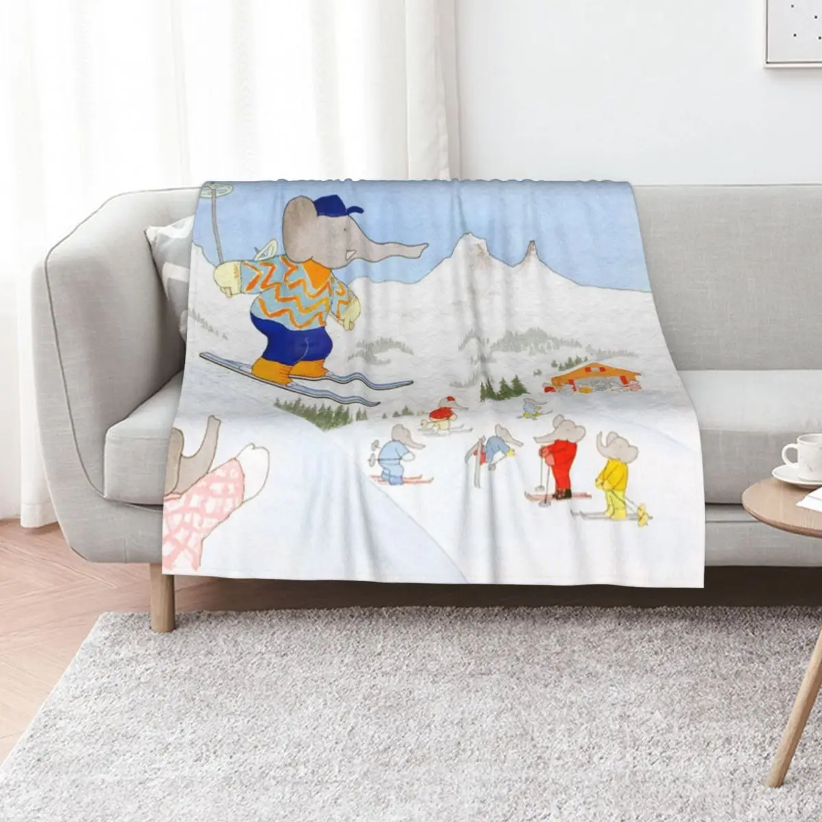 Babar goes skiing Throw Blanket for sofa christmas gifts Flannel Plush Sofa Throw Hairy Blankets