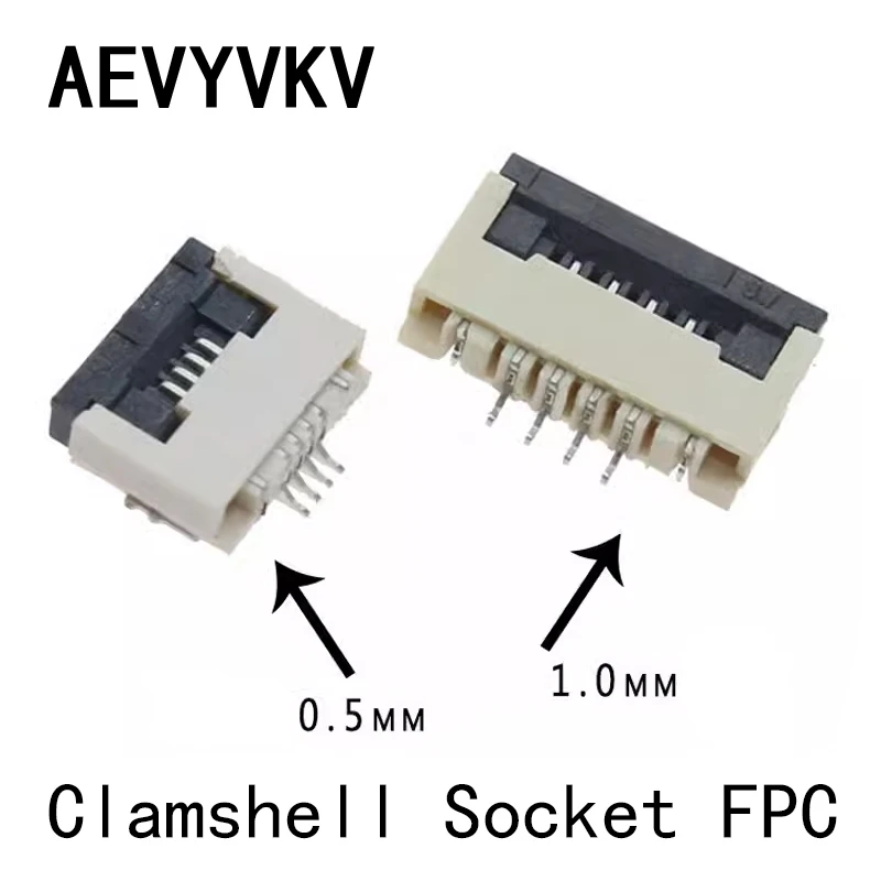 10pcs 0.5mm/1mm Pitch Under Clamshell Socket FPC FFC Flat Cable Connector 4P 5P 6P 8P 10P 12P 14P 16P 20P 22P 24P 30P 34P 40P