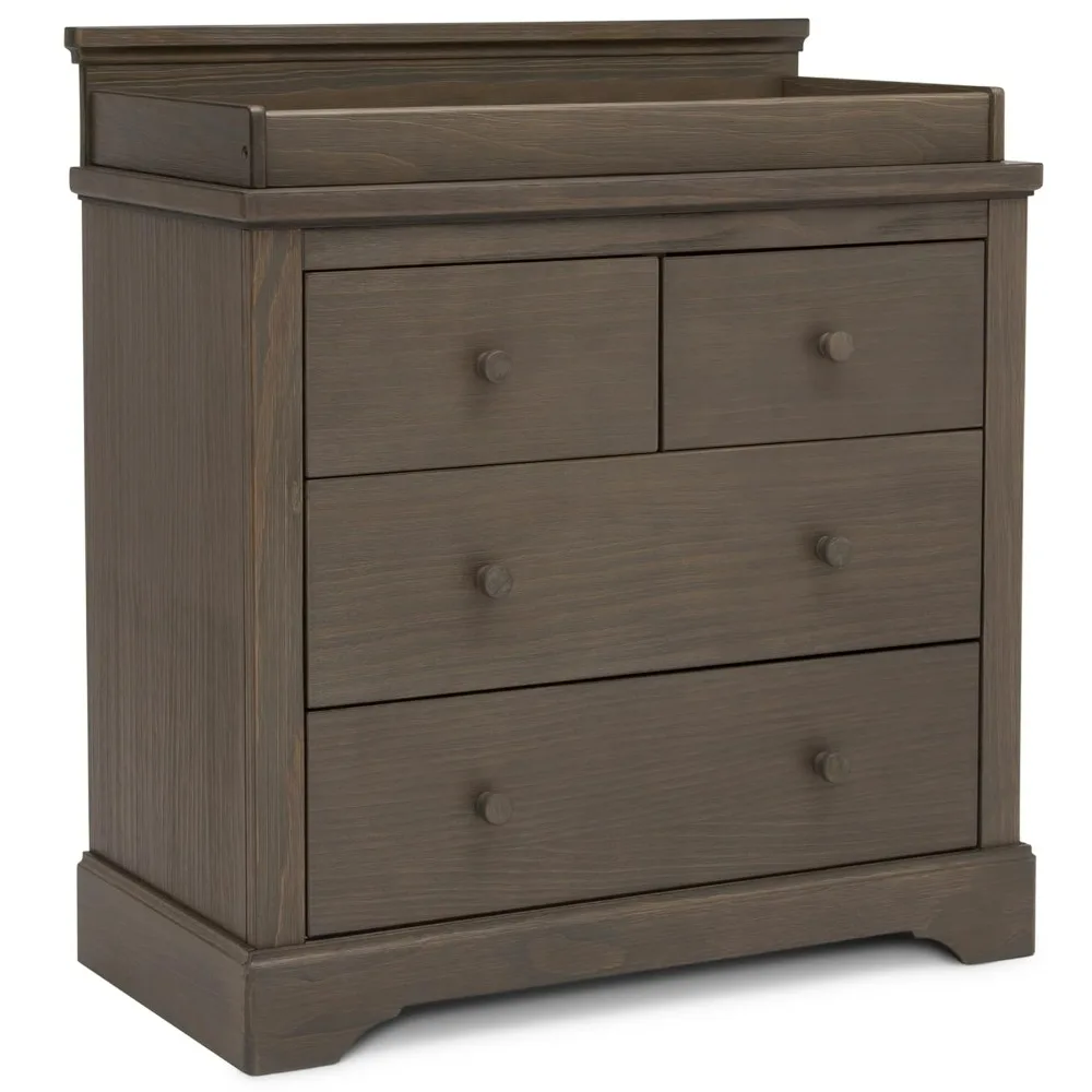 

Dresser for Bedroom, 4 Drawer Dresser with Changing Top and Interlocking Drawers, Wooden, Easy Assembly, Rustic Grey