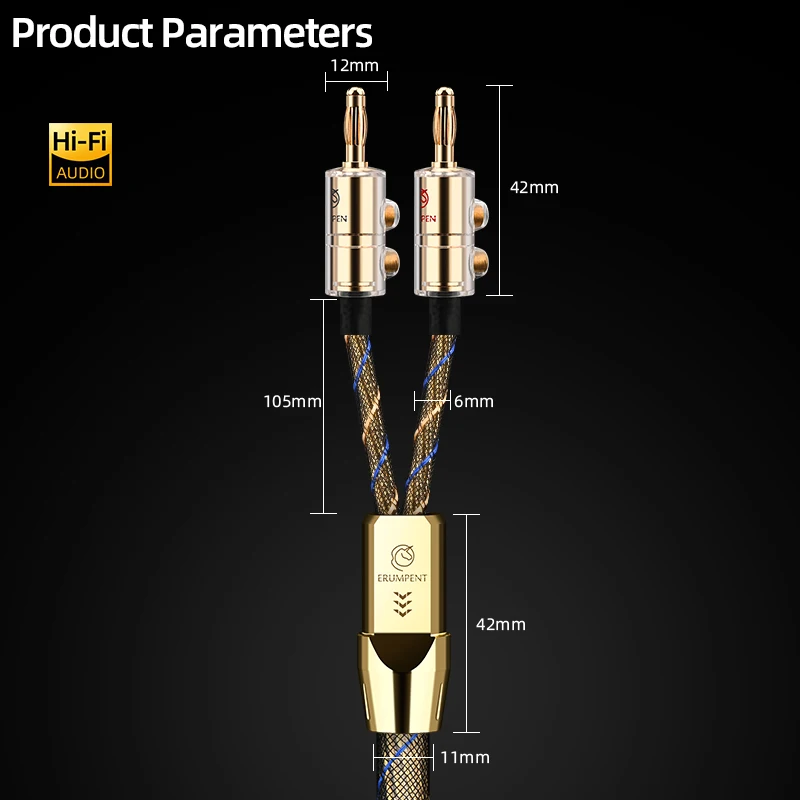 كابل مكبر صوت HiFI عالي الجودة OCC سلك مكبر صوت مطلي بالفضة لأنظمة HiFi مكبر للصوت مطلي بالذهب كابل صوت قابس الموز