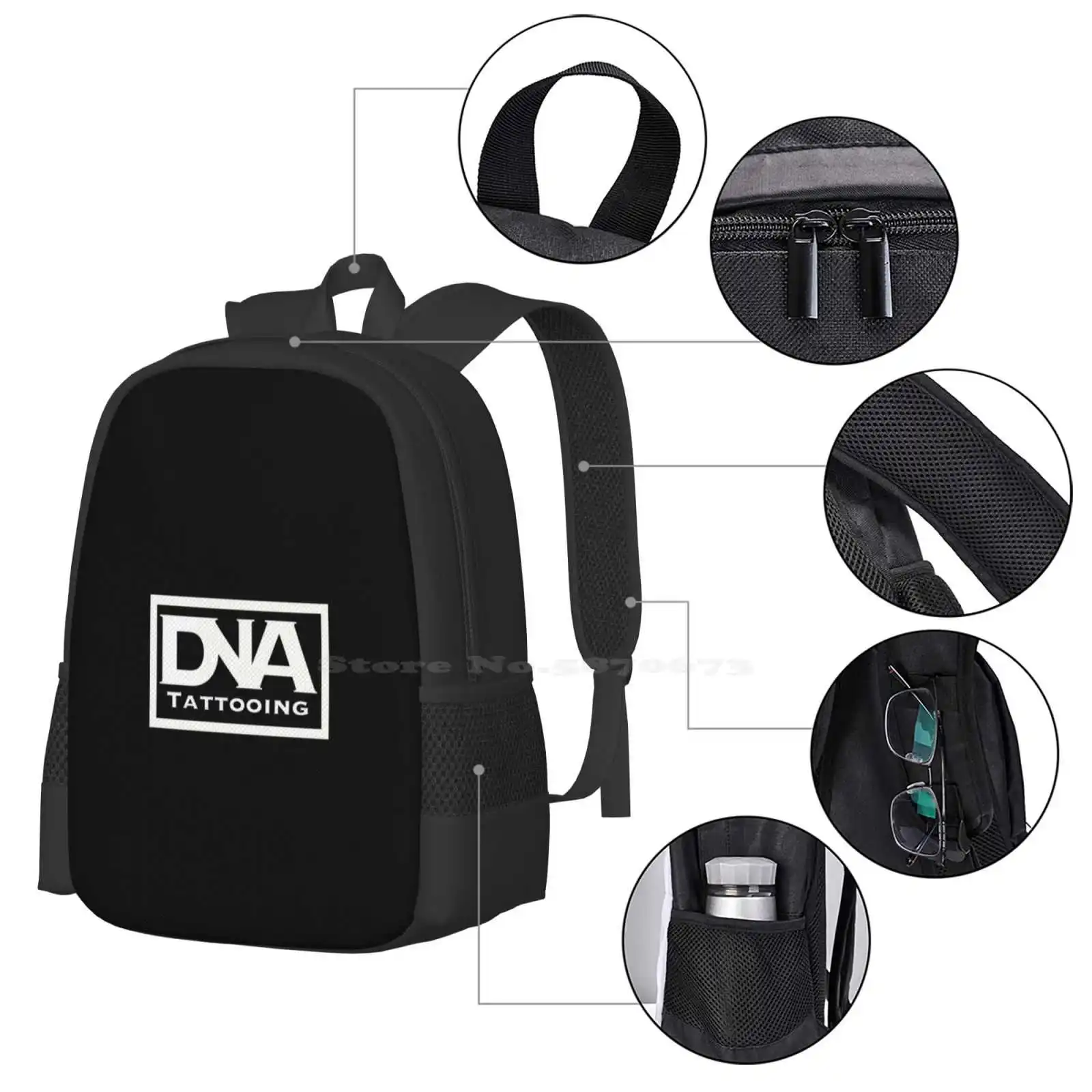 Mochila blanca con logotipo de Dna para hombres, mujeres, niñas, adolescentes