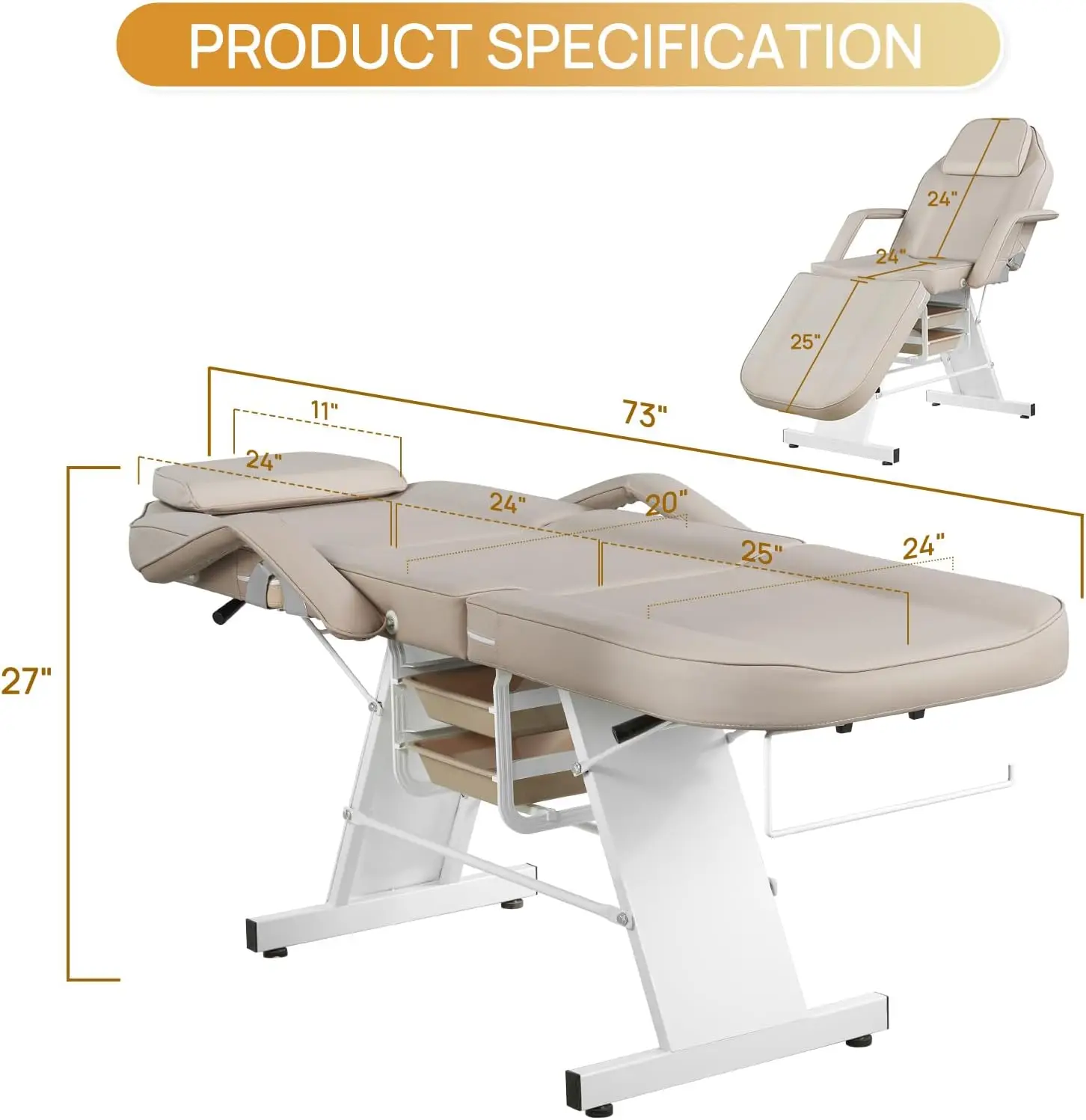 Facial Chair Massage Table 73inch Adjustable Tattoo Chair for Artist with Stool Facial Bed for Spa Beauty  Gray