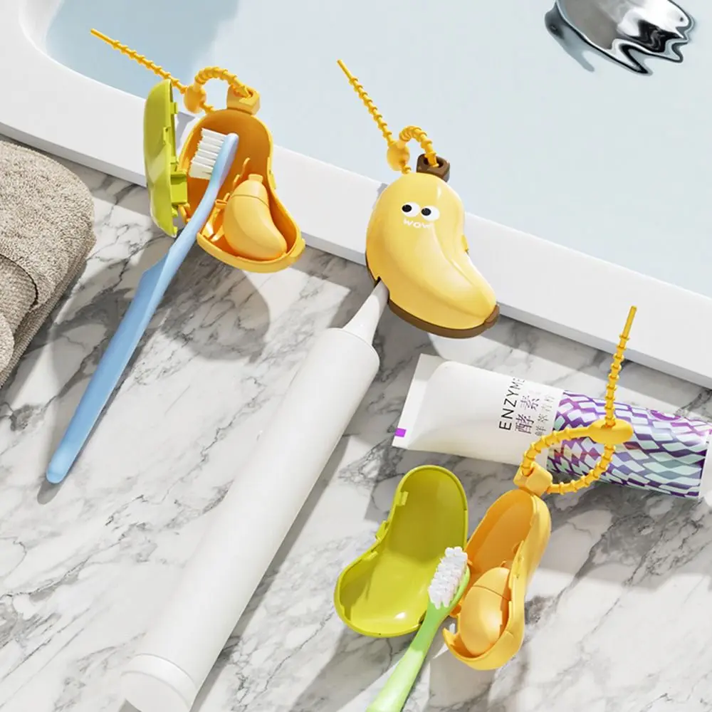 Plastic Toothbrush Head Protective Cover Portable Banana Shape Toothbrush Case Cap Brush Protect 2in1