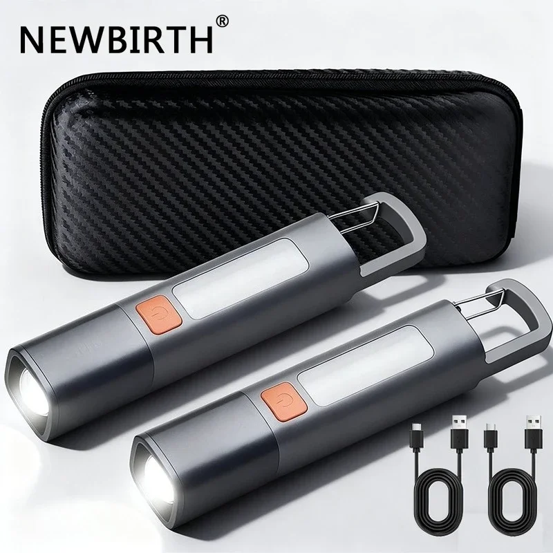 Strong Lighting ABS Flashlamp USB Charging Portable Outdoor EDC Torch Camping Hanging Flashlights Telescopic Focus COB Side Lamp