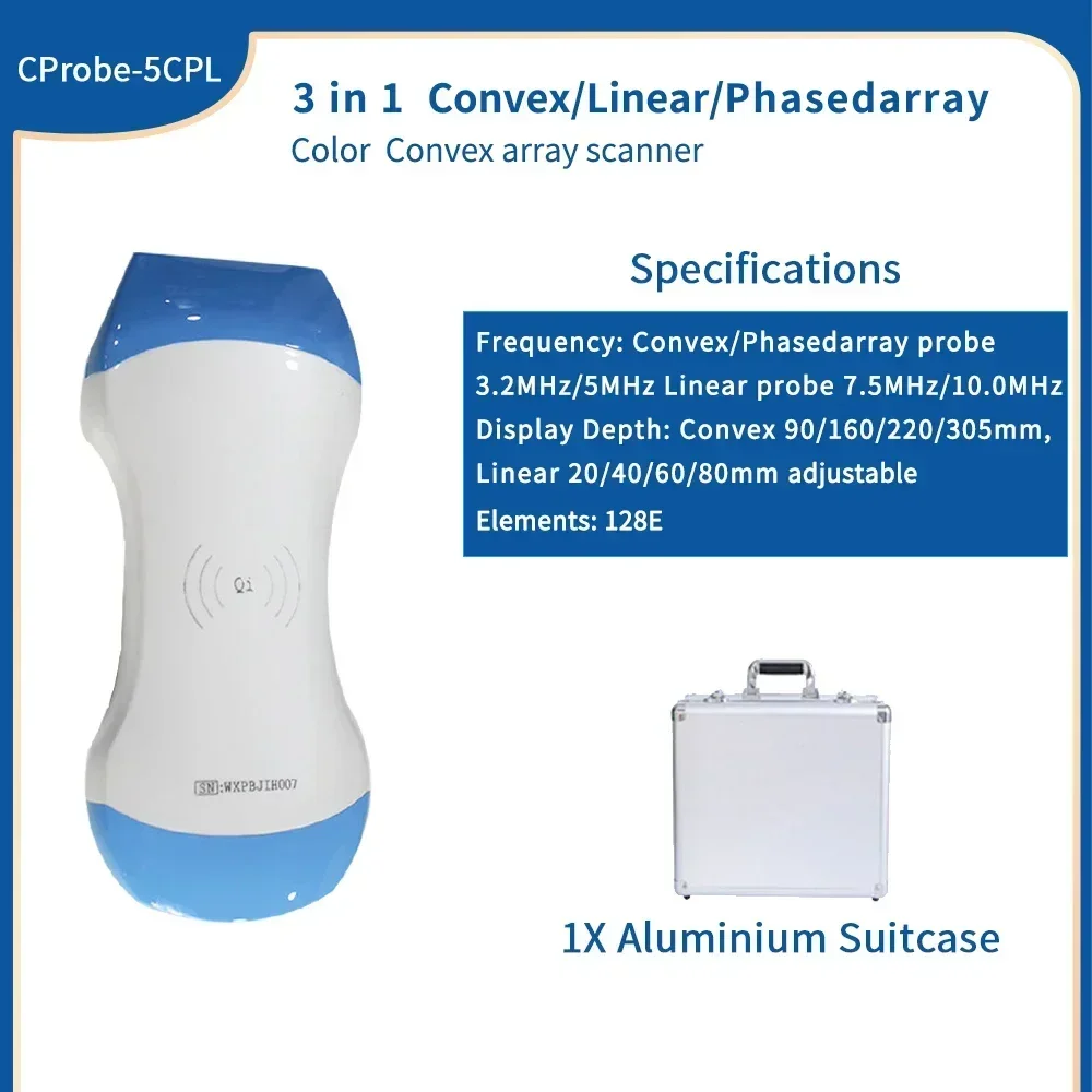 Wireless Color Ultrasound Probe Scanner Portable Liner Convex for Pregnancy, Blood Vessels Ligaments, Nerves, Muscles