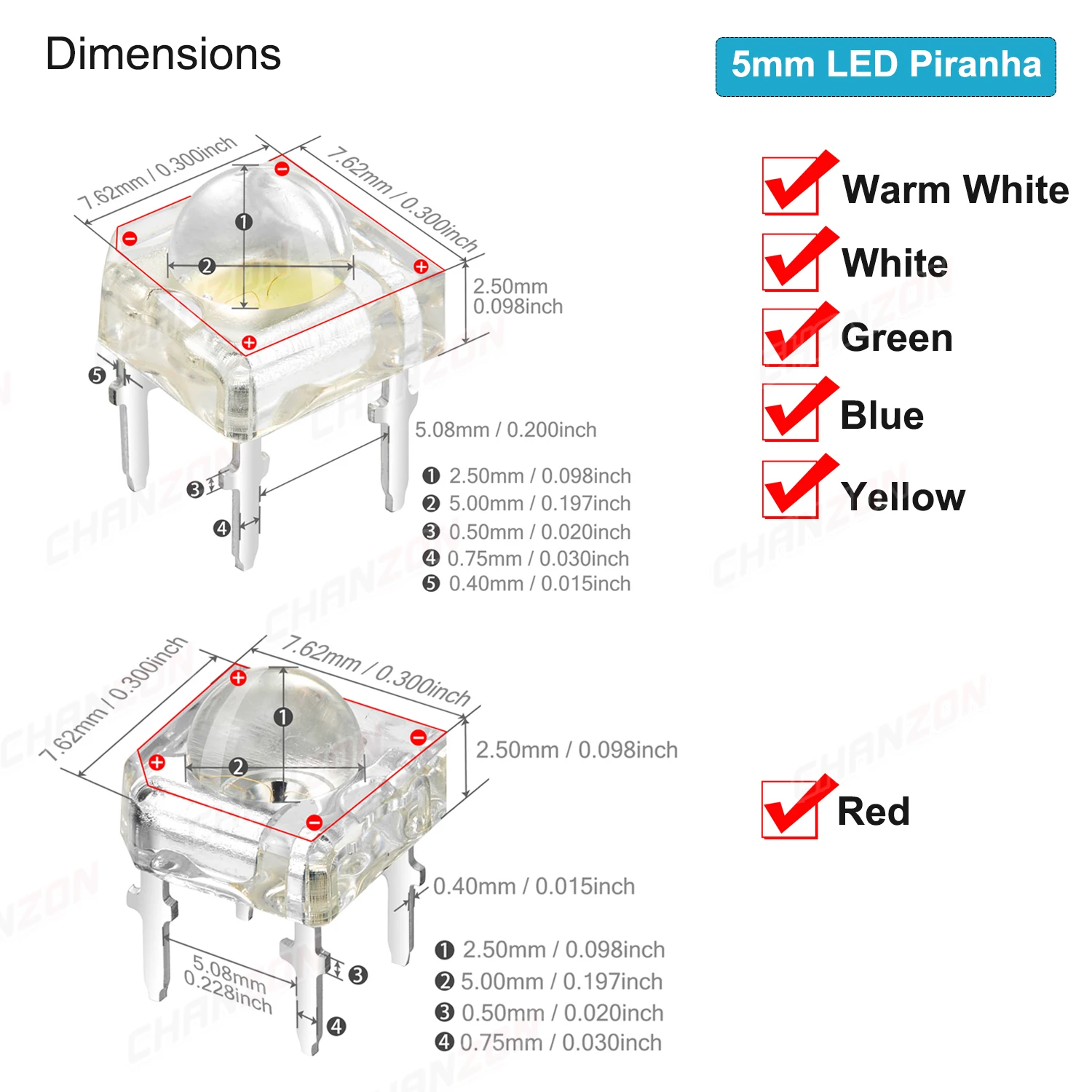 100Pcs 3mm 5mm Led Diode Piranha Super Flux Round Flat Top White Red Green Blue Yellow Superflux Lights Emitting PCB Lamp Bulb