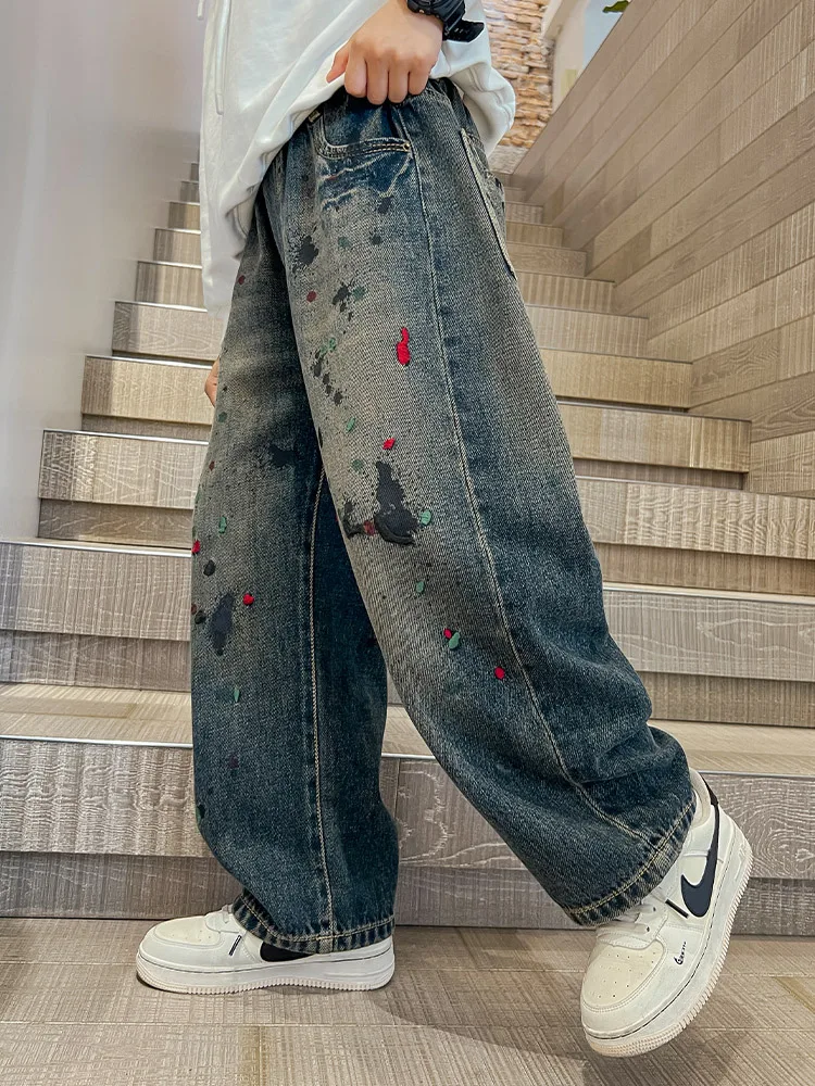 New Boys Jeans Kids Denim Trousers School Children Casual Blue Pants Spring Autumn Korean Teenagers Trousers 6 8 10 12 14 Years