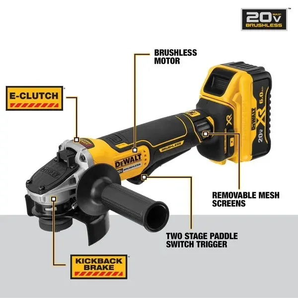 DEWALT DCG418 Kit FLEXVOLT® 60V MAX 125MM Brushless Cordless Grinder With Kickback Brake 60V Lithium Tool With Battery Charger