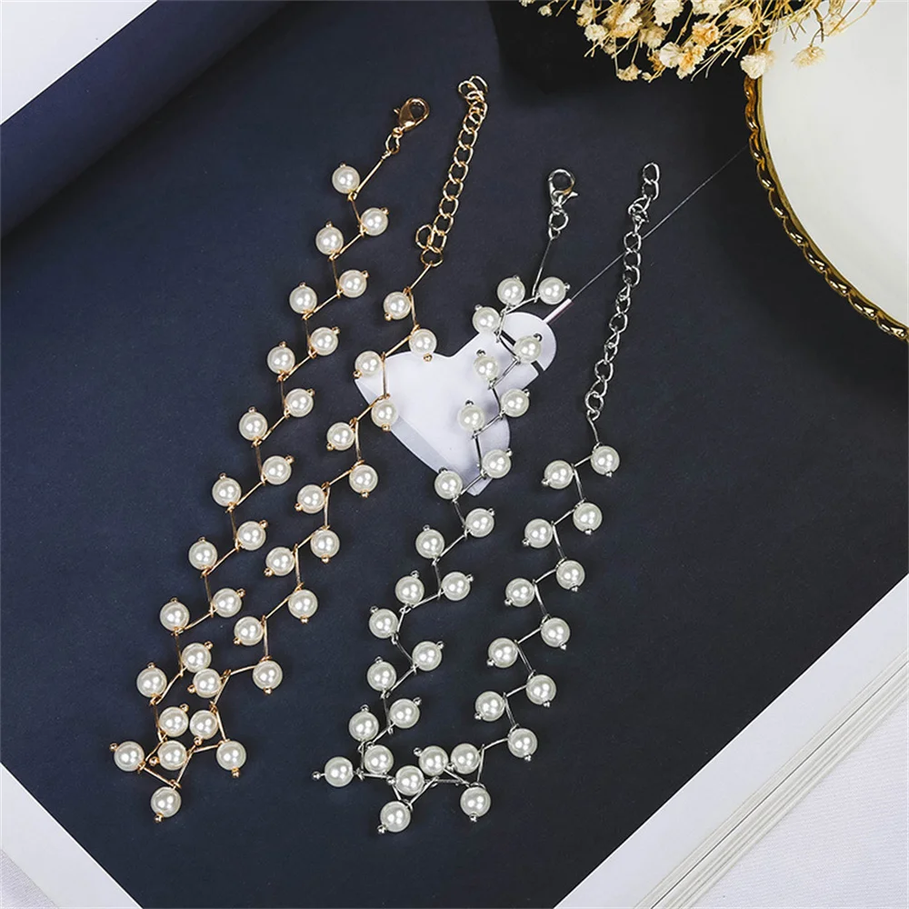 Imitation Pearl Chain Choker Simple Gold Color Clavicle Chain Necklace For Women Fashion Party Jewelry Trendy Wear image 3