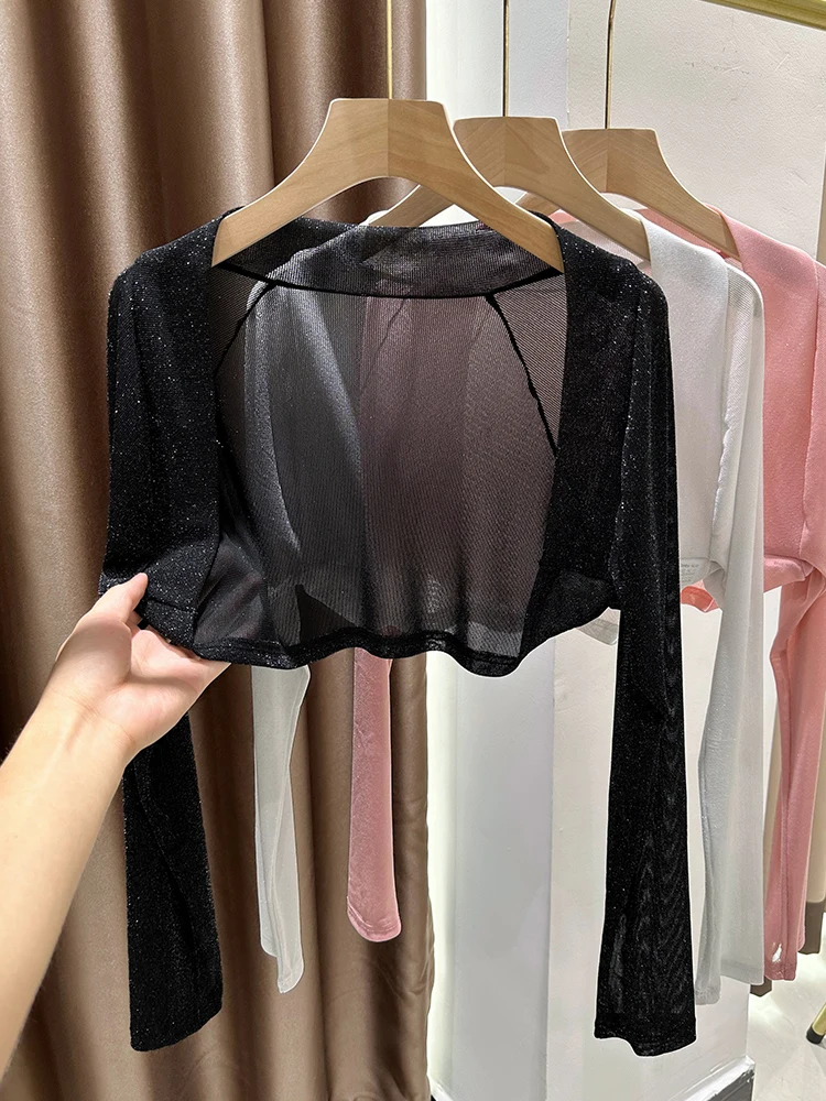 

Women's Summer New Sle Lace Svel awl Cover up Outerwear Thin Me Netting Transparent ort Loose Fit Car...