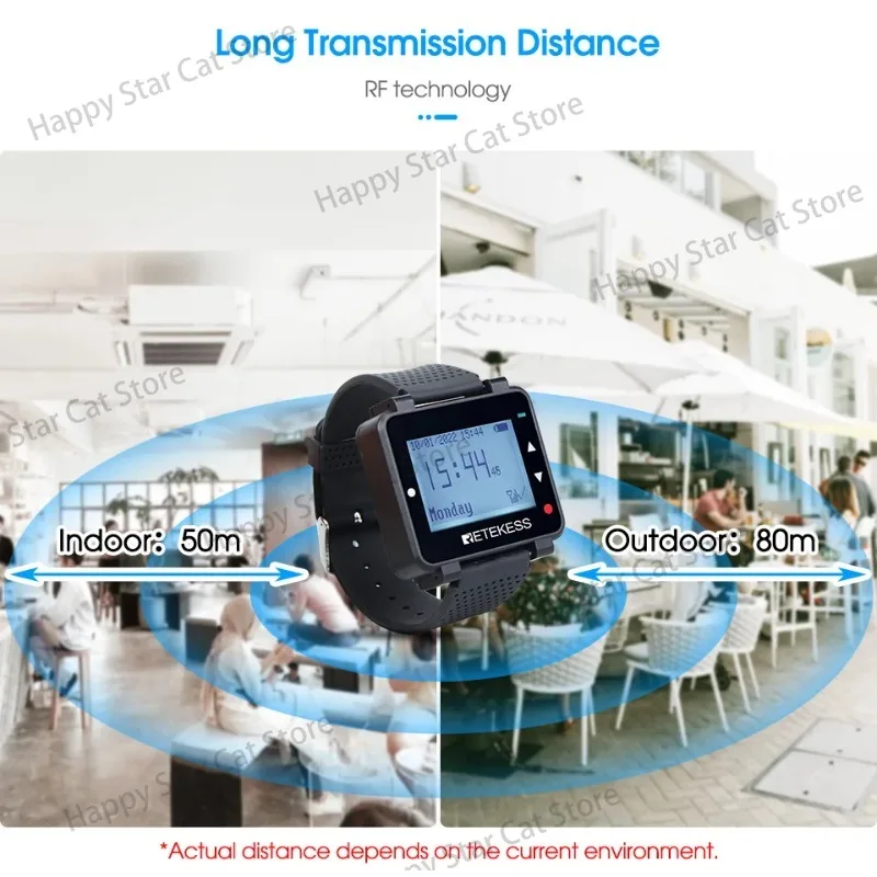 Retekess T128 Wireless Waiter Calling System Restaurant Watch Receiver Pager Long Distance For Hookah Cafe Bar Hotel Club Clinic