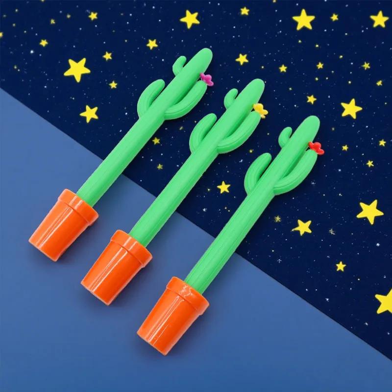 Cute Cactus Shaped Gel Pen, 0.5mm Blue Ink Neutral Pen, Creative Silicone Plant Pen for Students Office